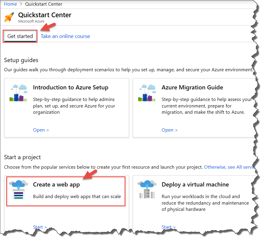 Azure Portal Quickstart Center